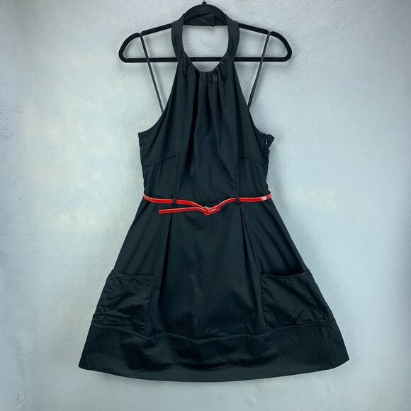 Vintage Maggy L Dress Womens 12 Black Rockabilly Halter Pockets Cotton - Picture 1 of 16
